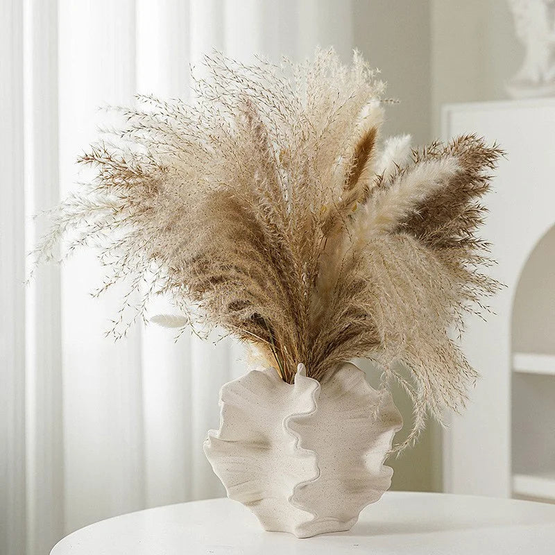 Ceramic Coral Vase Nordic Art Dry Flower Vase Pot Beige Matte Container for Flower Pampas Grass Living Room Tabletop Decoration