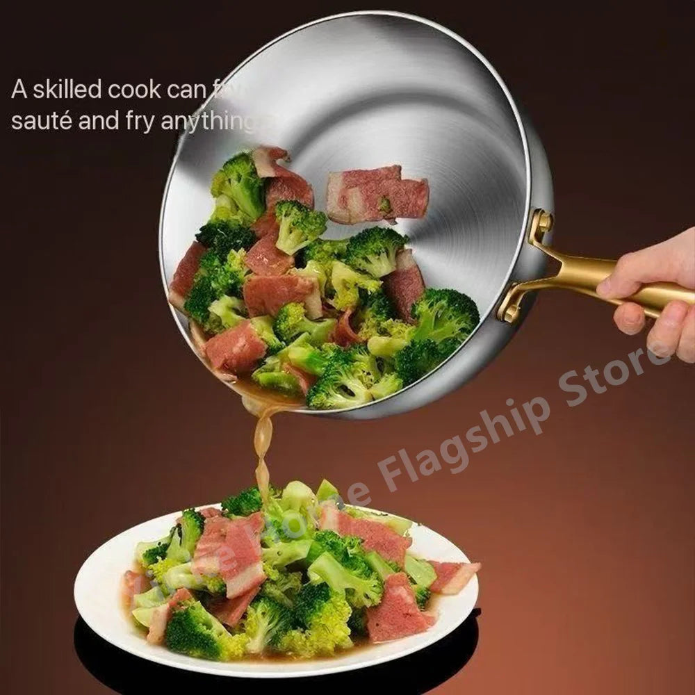 316 Stainless Steel Frying Pan Deepened Uncoated Wok NonStick Skillets Gas Stove Induction Cooker Universal Kitchen Cookware Pan
