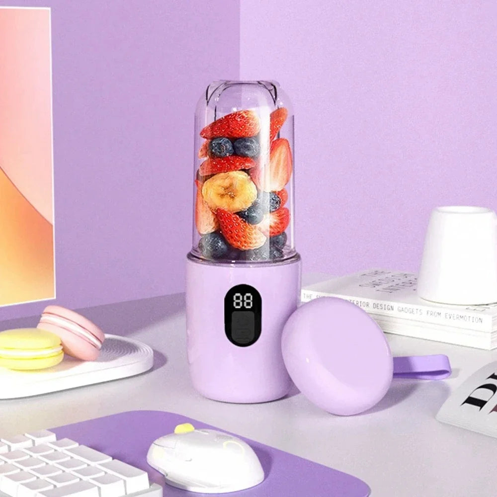 500ML Portable Blender with Lid Rechargeable Wireless Orange Juicer 16 Stainless Blades USB Smoothie Vegetables Fruits Mixer