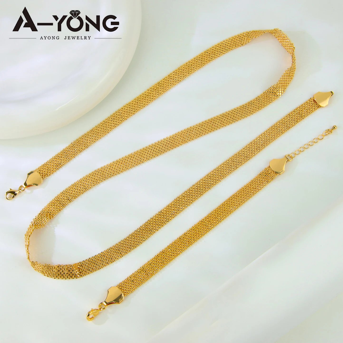 Ethiopia 24k Gold Plated Bridal Jewelry Set Width 10mm Traditional Moroccan Wedding Necklace Bracelet Arabian Women Party Gifts