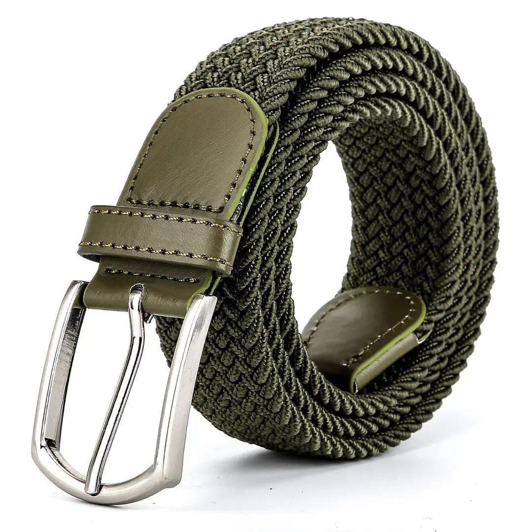 3.3cmX110cmX130cm  2024 High Quality New Men Elastic Braided Belt Casual Women Canvas Korean All match Pin Buckle White Black