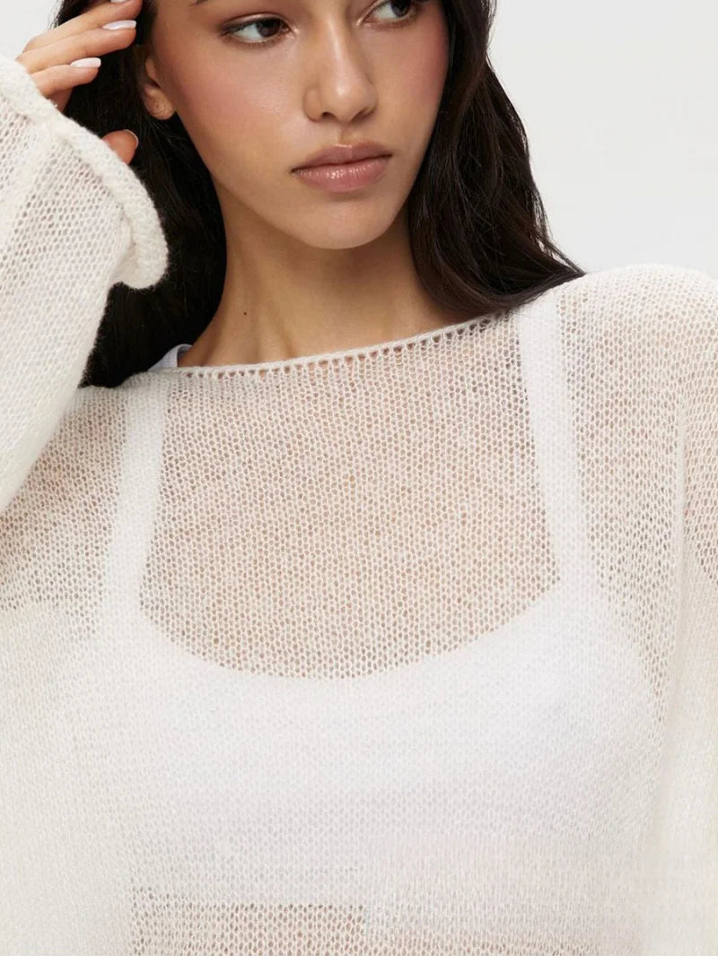 2025New Spring and Autumn Hollow Out Sweater for Women European and American StyleinsSoft and Loose Knitted Long Sleeve Cover-Up