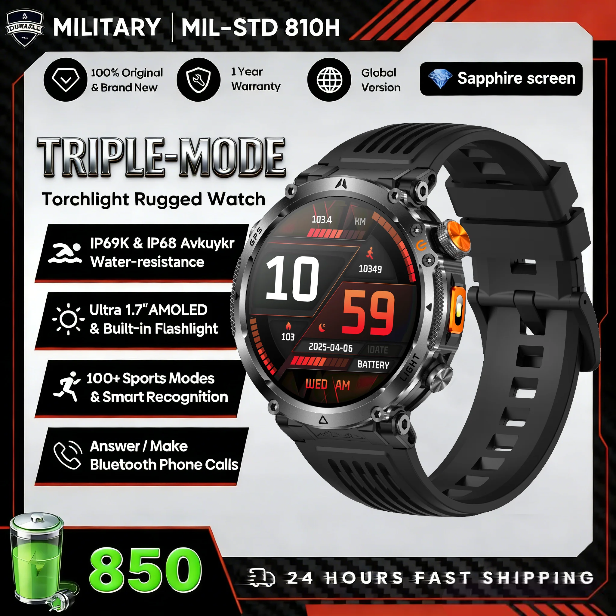 2026 New GPS Ultra Outdoor Sports Smart Watch 1.7" AOD Compass 5ATM Waterproof 170+ Sports Man Durable Military Call Smartwatch