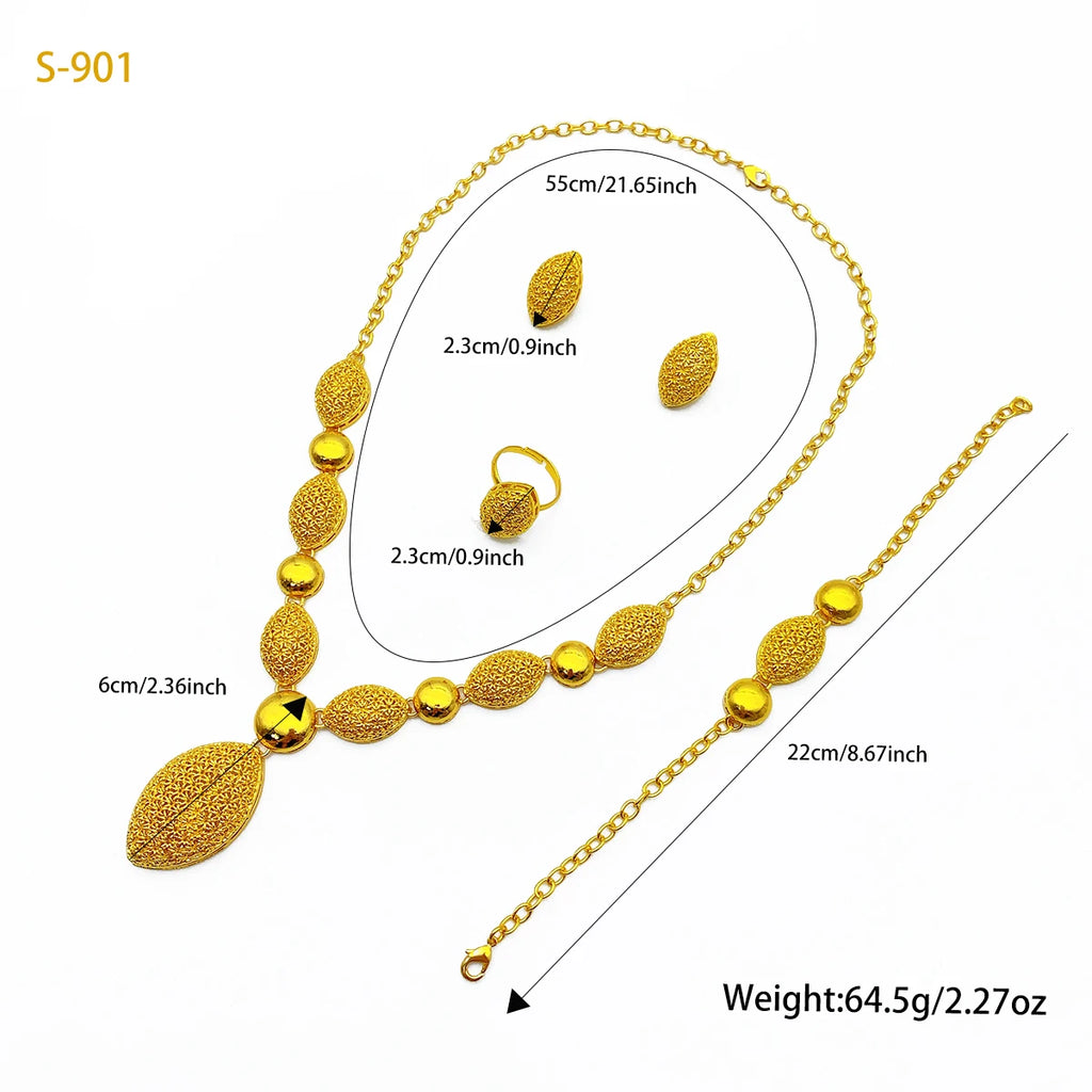 Ethiopian 24k Gold Plated Jewelry Sets for Women Costume Dubai Bridal Round Necklace Earrings Sets Nigerian Wedding Gifts