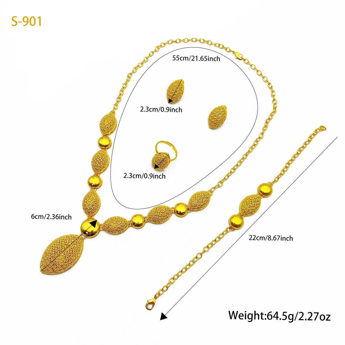 Ethiopian 24k Gold Plated Jewelry Sets for Women Costume Dubai Bridal Round Necklace Earrings Sets Nigerian Wedding Gifts