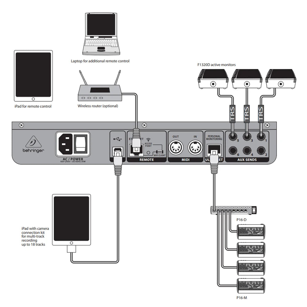 Behringer X Air XR18 18-channel Rackmount Digital Mixer for iPad/Android Tablet with 16  Midas Preamps, Wi-Fi and USB Interface
