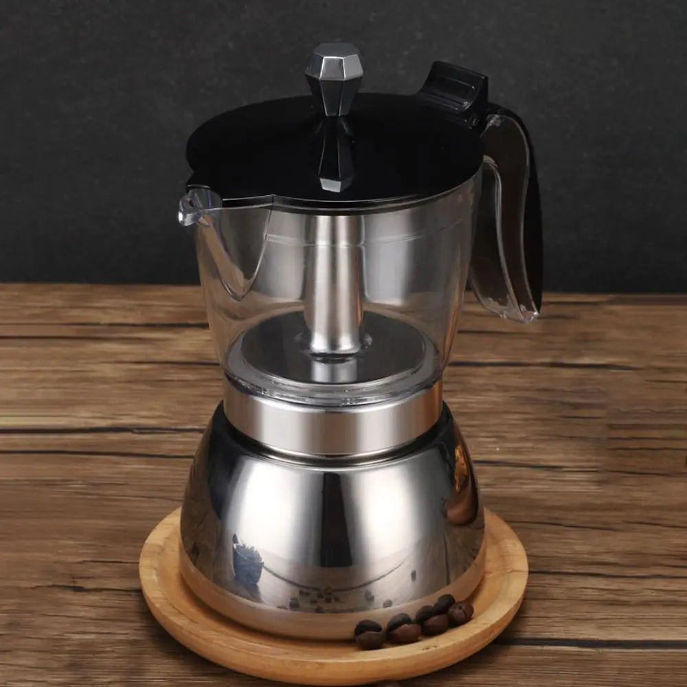 4/6 Cups Visible Moka Pot Transparent Pot Body Stainless Steel Coffee Maker Pot Universal Espresso Italian Coffee Machine