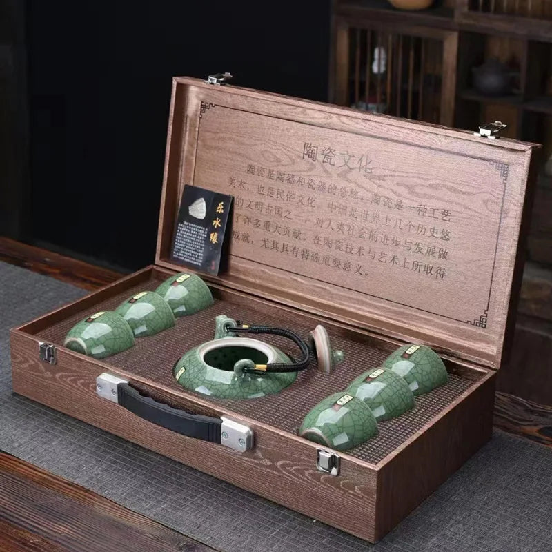 Exquisite Crackle Glaze Kung Fu Tea Set with Premium Teapot in Elegant Gift Box