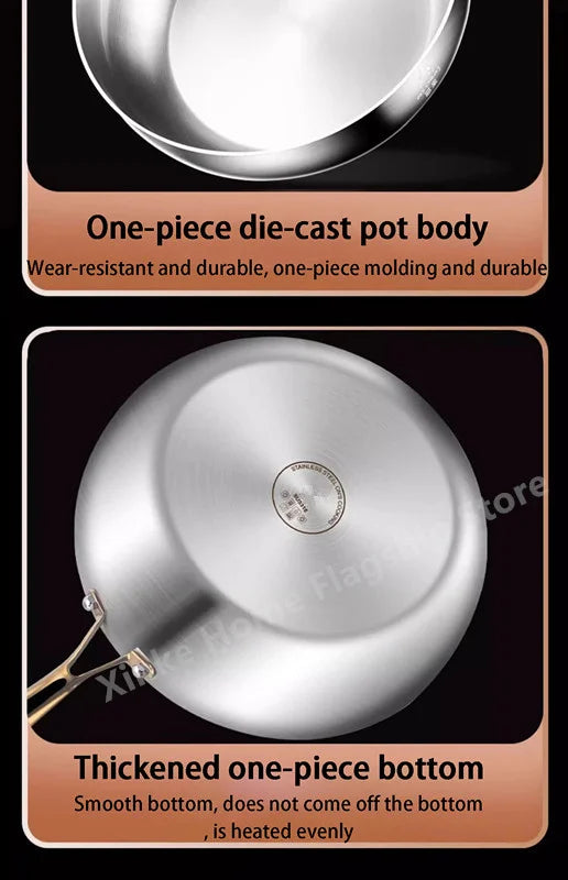 316 Stainless Steel Frying Pan Deepened Uncoated Wok NonStick Skillets Gas Stove Induction Cooker Universal Kitchen Cookware Pan