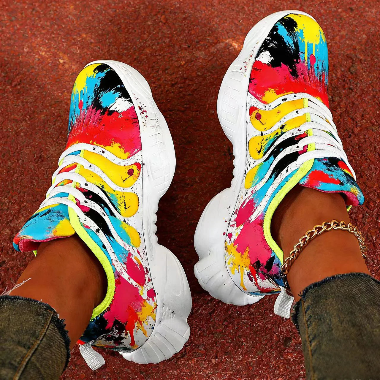 Colorful inkjet outdoor-style comfortable casual walking shoes, suitable for women, with size range of 36 - 43, sports shoe styl