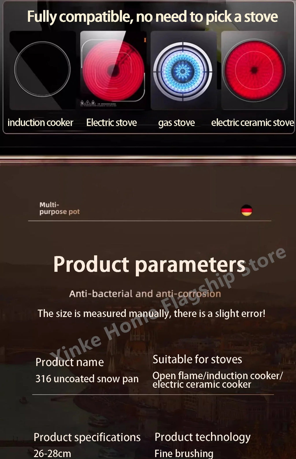 316 Stainless Steel Frying Pan Deepened Uncoated Wok NonStick Skillets Gas Stove Induction Cooker Universal Kitchen Cookware Pan