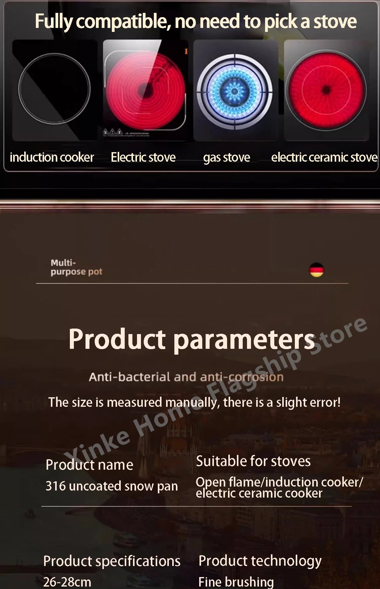 316 Stainless Steel Frying Pan Deepened Uncoated Wok NonStick Skillets Gas Stove Induction Cooker Universal Kitchen Cookware Pan