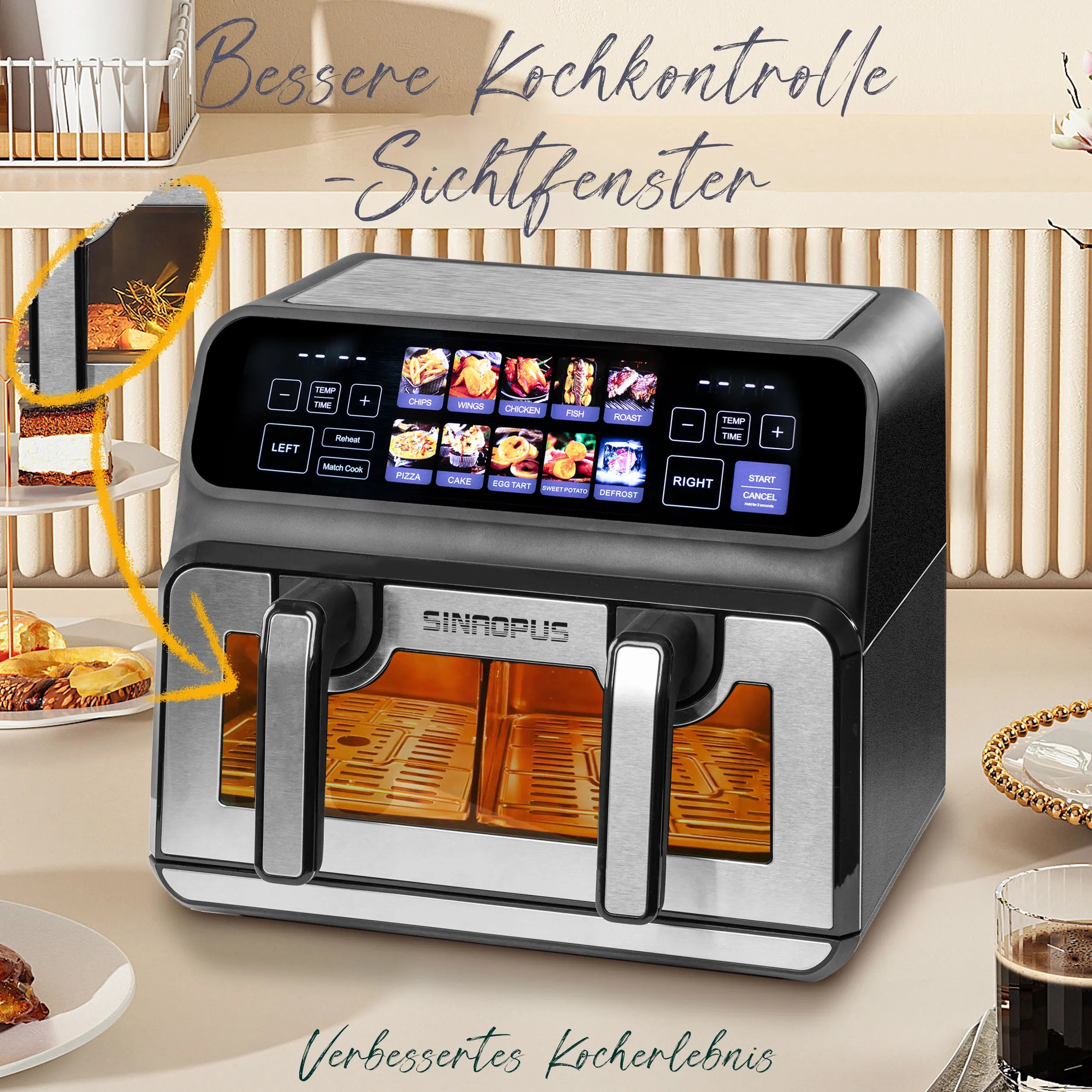 2200W Hot Air Fryer Dual Basket 9L Multi-Function Air Fryers with LED Touch Screen Timable Auto Programmes,Family Oven Size