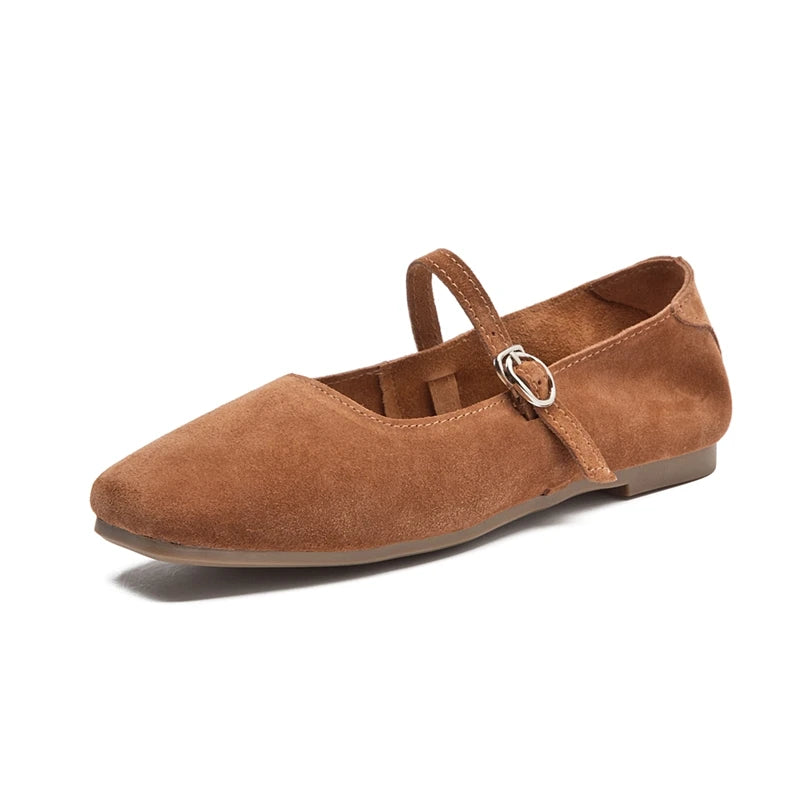 AIYUQI Mary Jane Women's Shoes 2026 New Suede Leather Non-slip Women Ballet Flat Shoes Square Toe Comfortable Female Shoes