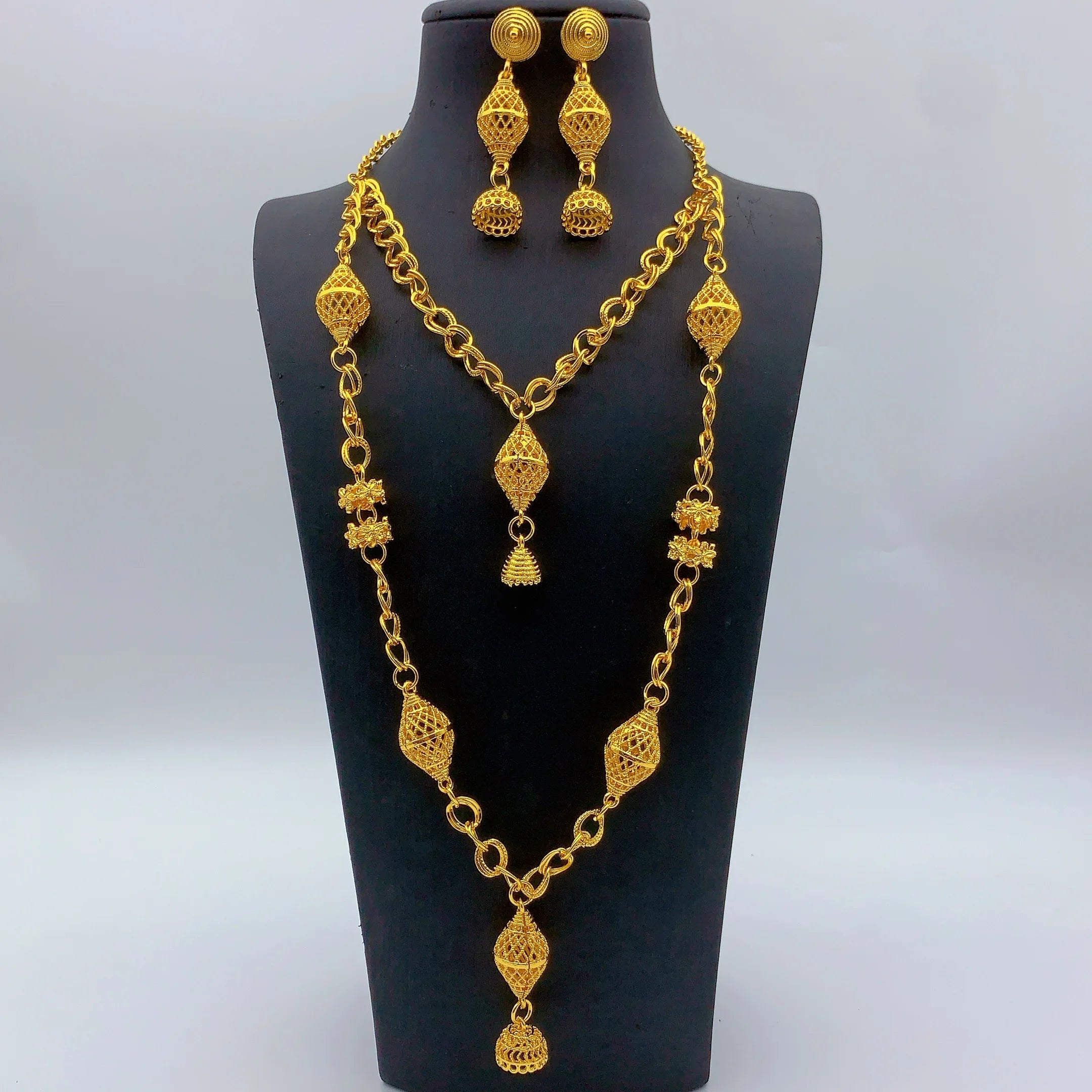 Brazilian 24k Gold Plated Jewelry Set For Women Wedding Long Necklace Earrings Jewellery Dubai Nigerian African Bridal Sets