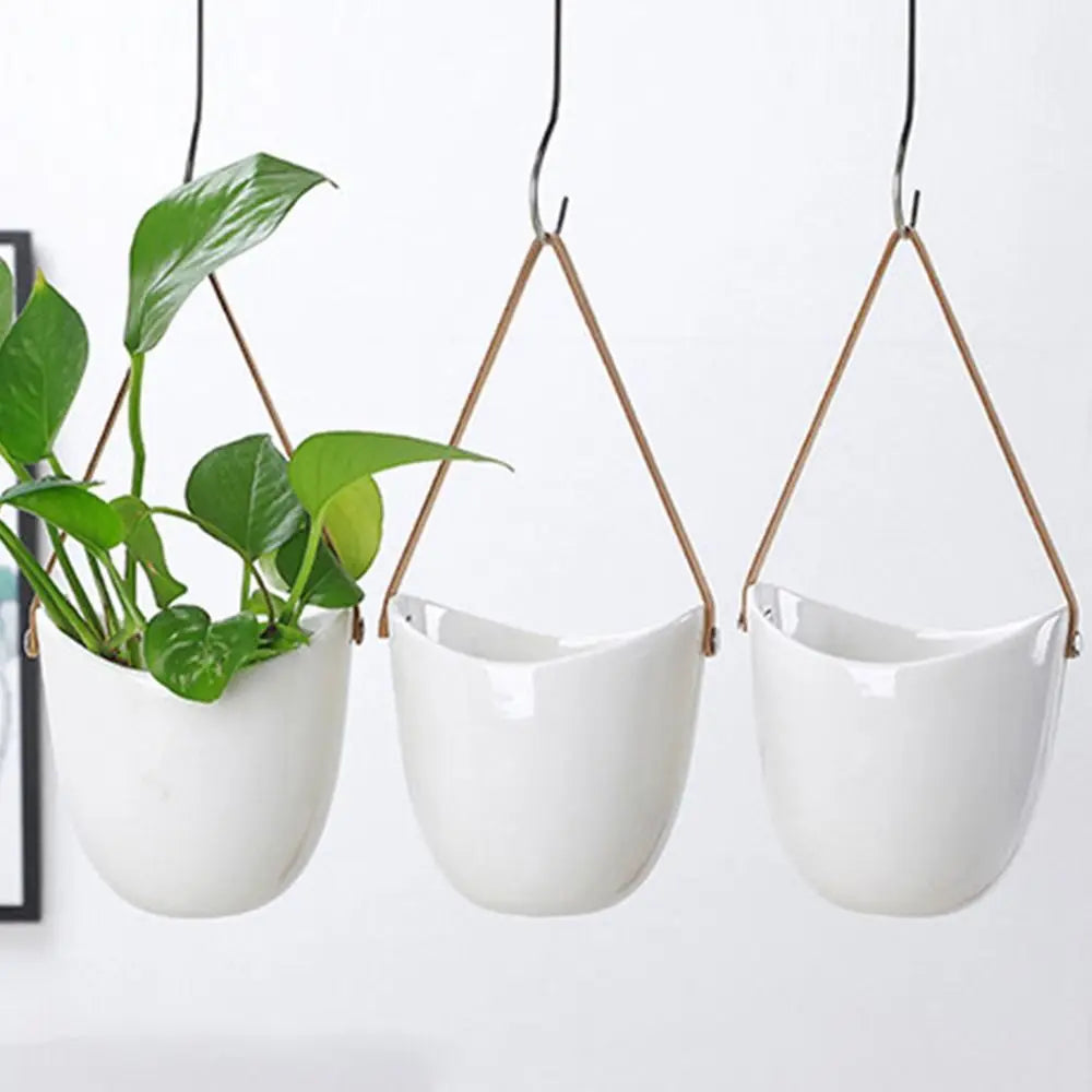 Creative White Wall Hanging Flower Pot Ceramic Thickened Hanging Flower Basket Sturdy Hydroponic Planter Holder Outdoor