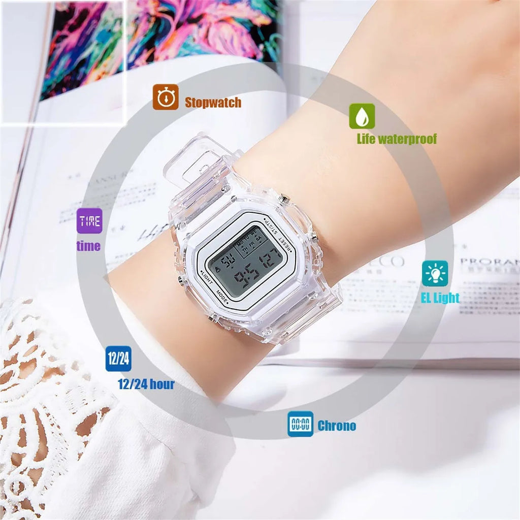 1/5pc Fashion Men Women Watches Transparent Digital Sport Lover'S Gift Children Kid'S Wristwatch Female Clock  Specification