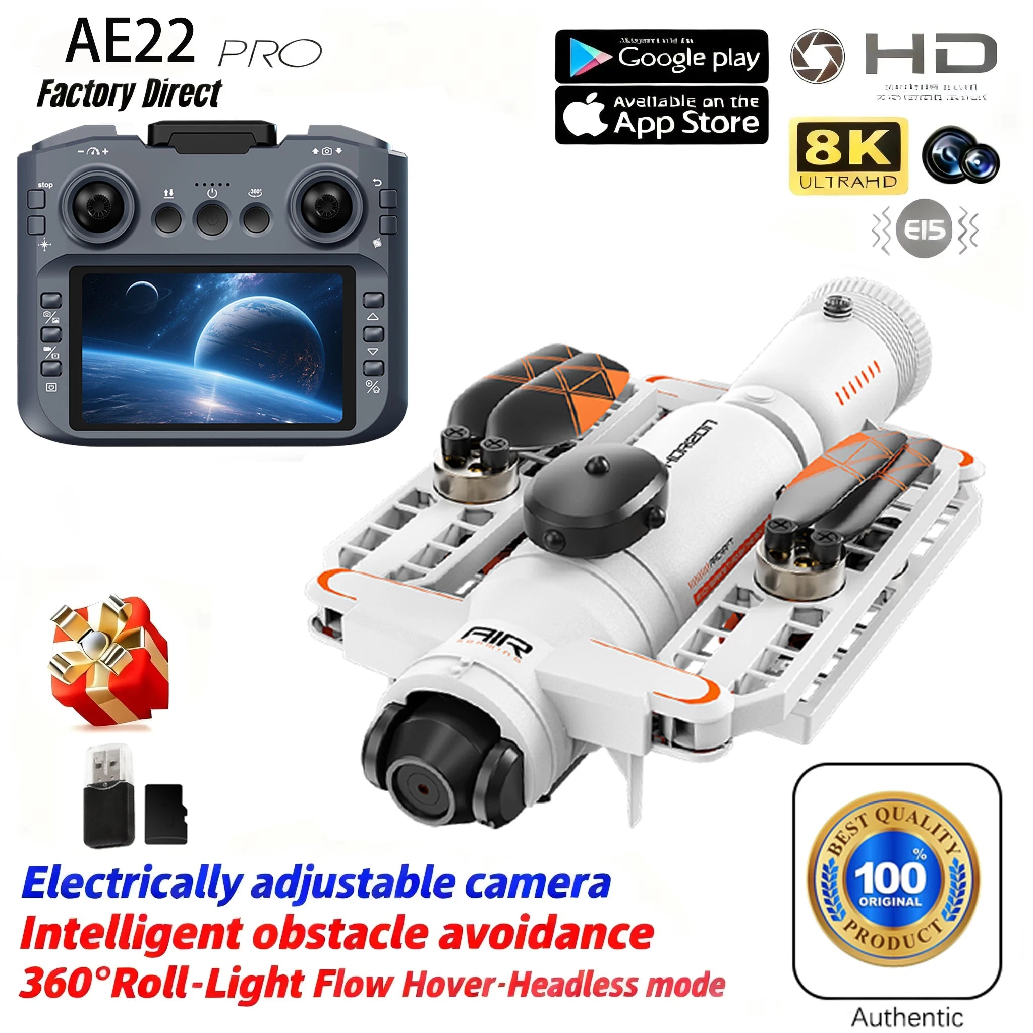 Drone Toy Gift 2026 New AE22 8K 5G infrared obstacle avoidance optical flow positioning brushless motor Oneclick spray function