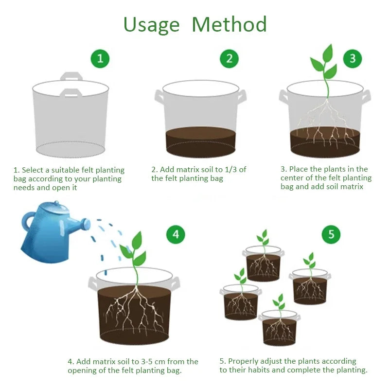 5 10 Gallon 20 Gallon Felt Grow Bags Thickened non-woven Vegetable Saplings Potato Tree Planting Bags Tree Foldable Planting Buc