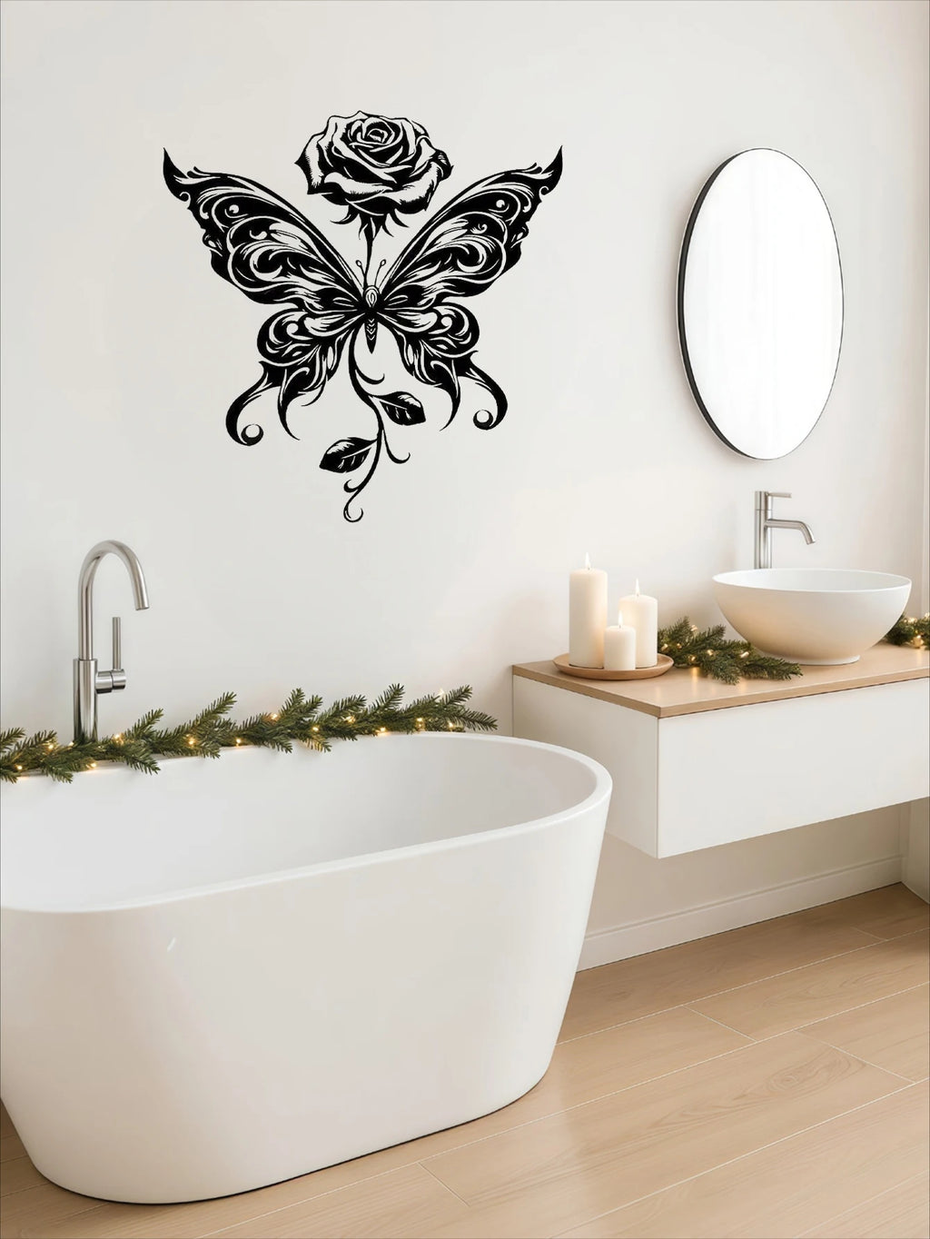 "Eternal Bloom" Metal Wall Art Black Butterfly Rose Sculpture, Minimalist Matte Iron Decor for Living Room Bedroom, Modern Home