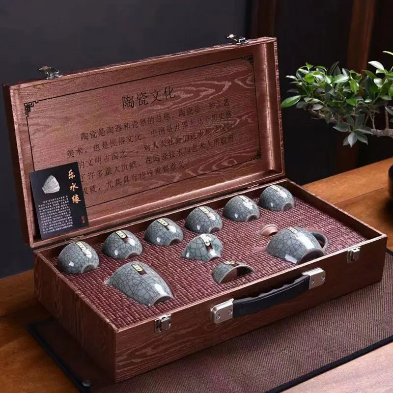 Exquisite Crackle Glaze Kung Fu Tea Set with Premium Teapot in Elegant Gift Box