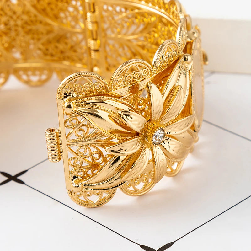 Arab Gold Color Bangles For Women Dubai Bride Crystal Wedding Ethiopian Bracelet Africa Bangle