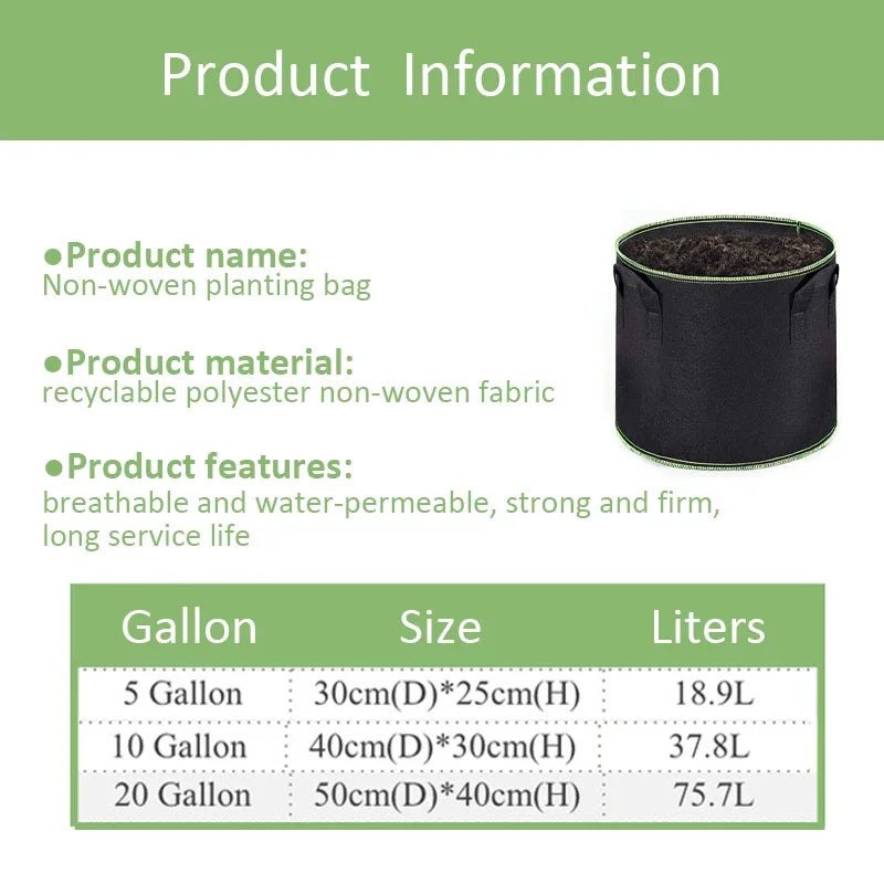 5 10 Gallon 20 Gallon Felt Grow Bags Thickened non-woven Vegetable Saplings Potato Tree Planting Bags Tree Foldable Planting Buc