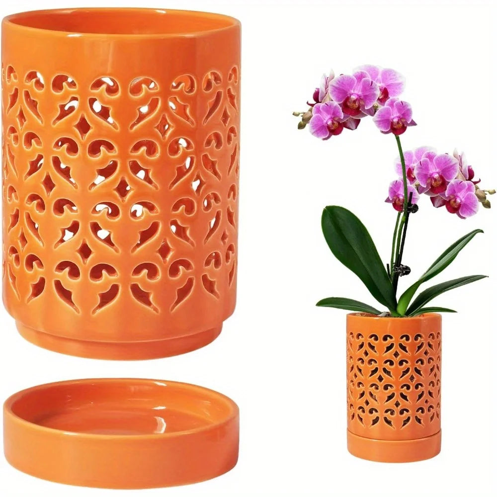 Ceramic Orchid Pot, Orchid Pots with Holes, Plant Pot for Repotting, Flower Planter Pot Indoor Outdoor