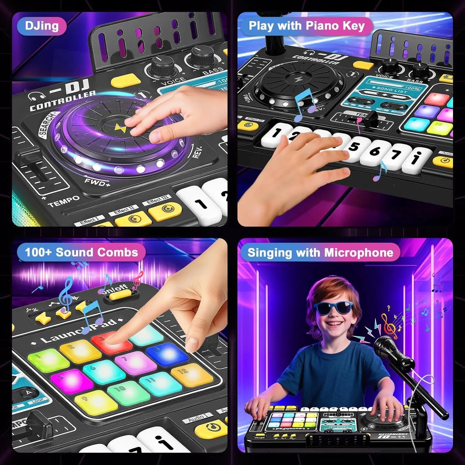 DJ Mixer for Kids, Toddler DJ Mixing Table with DJ Turntable, Game Mode, Light & Speed Control and Microphone, Gifts for 3 4 5 6