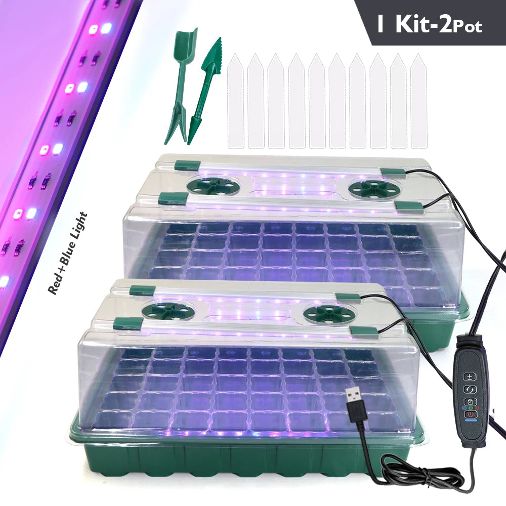 40/80 Cells Seed Starter Tray with 2 Long Strip Grow Light Seed Starter Kit with Humidity Dome for Home Garden Plants Cultivate
