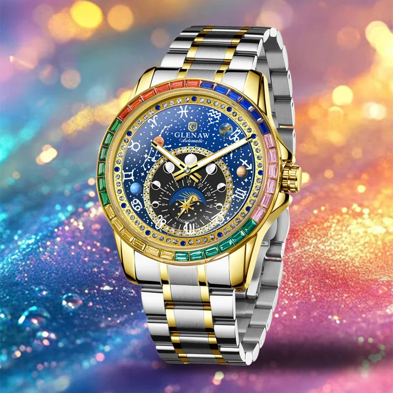 2025 New GLENAW Rainbow Circle Mechanical Watch Men Constellation dial Design Night Light Waterproof Top Luxury Mechanical Watch
