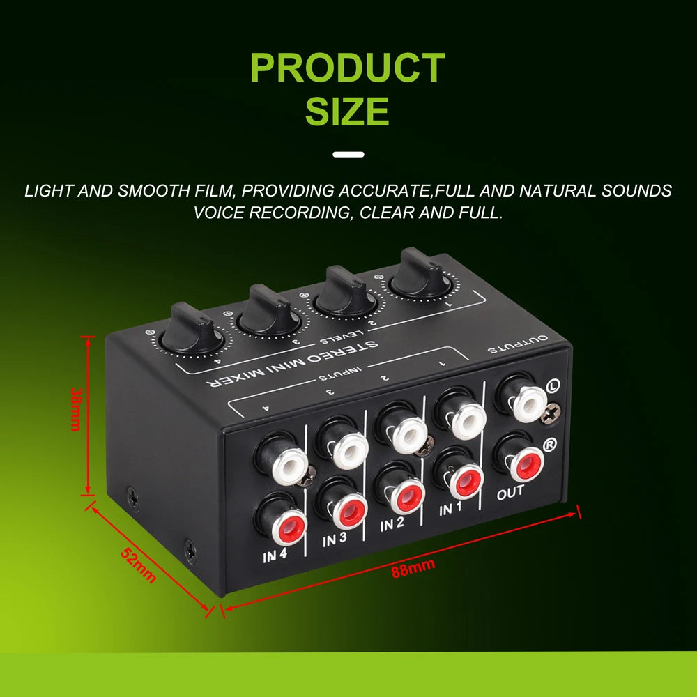 CX400 Mini Passive Stereo Sound Mixer RCA 4-Channel Small Audio Mixer Stereo Dispenser For Live Studio DJ Equipment