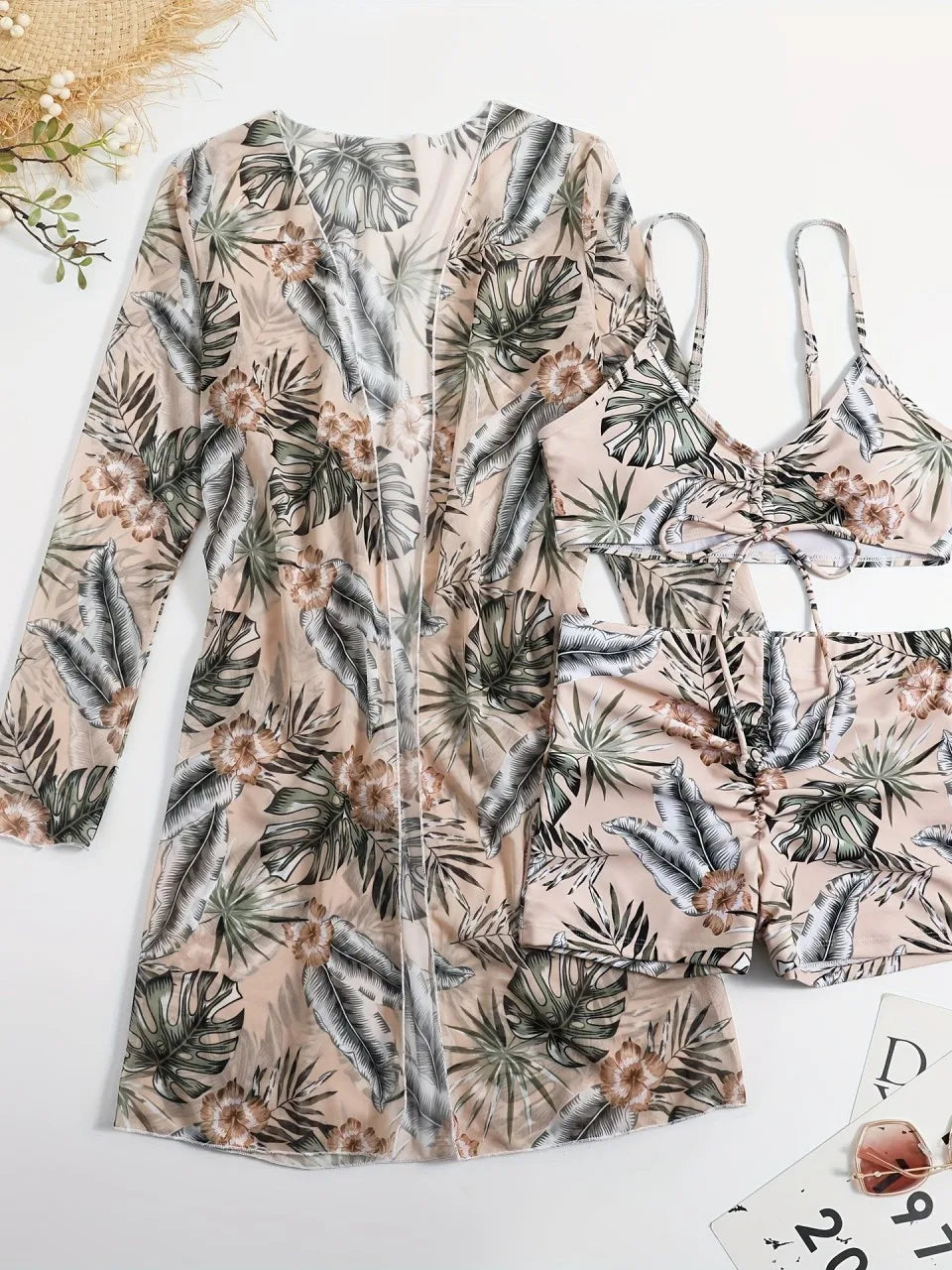 3 Pieces Tie Dye Bikinis Swimsuit 2025 New Women Drawstring Front Swimwear Female High Waist Shorts Bathers Swim Suit Beachwear