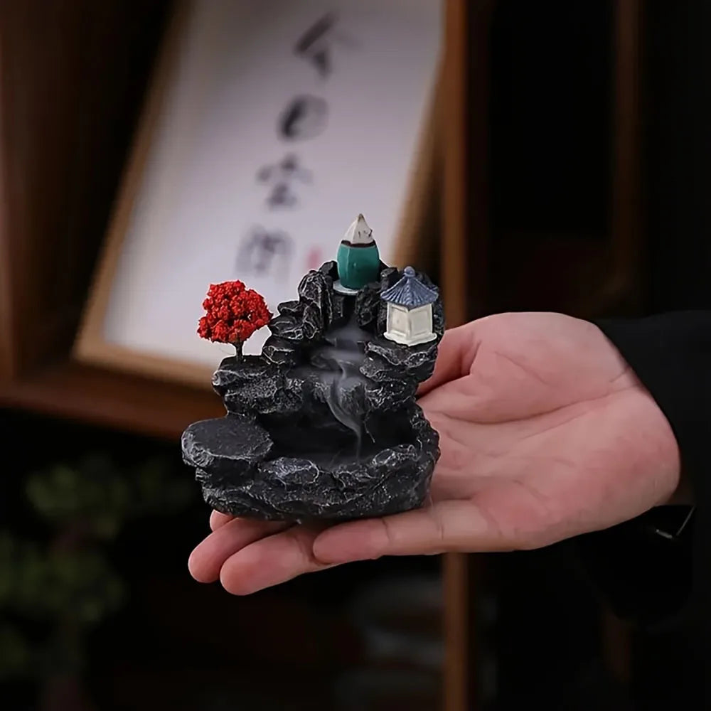 1Pc Unique Creative Mountain Waterfall Incense Burner, Backflow Aromatherapy Resin Waterfall Incense Burner, Statue Ornament Home Decoration Holiday Gift, Perfect Gift for Giving