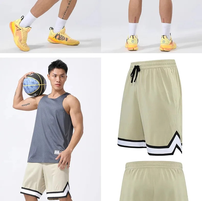 Basketball Pants Sports Running Training Casual Pants Five-point Basketball Shorts Double-sided Zipper Pocket Fitness Men Loose
