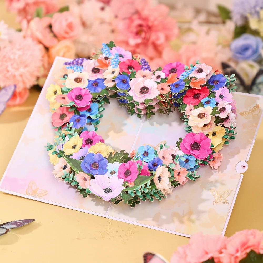 3D Pop-Up Greeting Cards, Exquisite Floral Bouquet Pop-Up Cards, Wreath/Floral Window Pop-Up Cards, Perfect for Parties and Gift