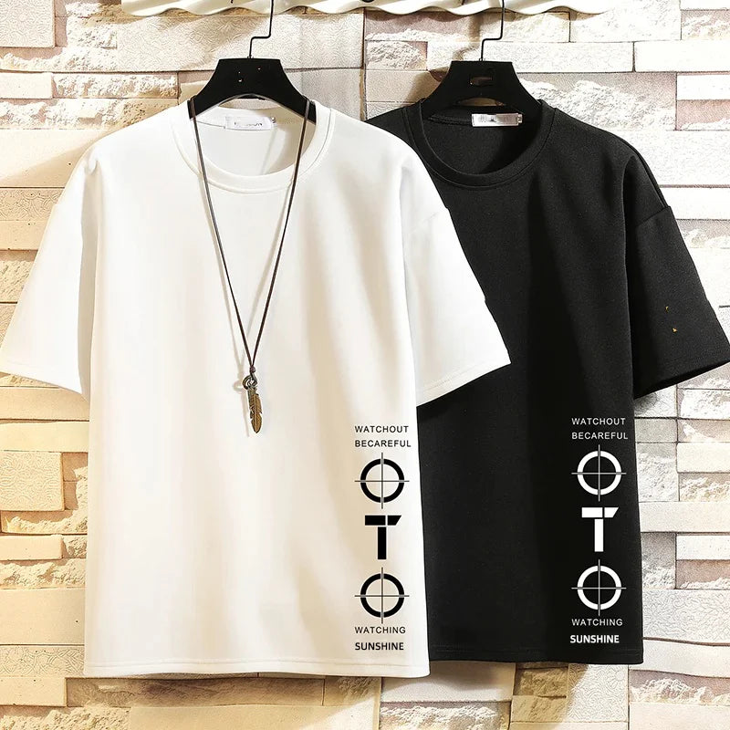 2024 Summer Short Sleeve T Shirt Men'S graphics Print Black White Tshirt Top Tees loose Fashion Clothes O- neck Tshirts