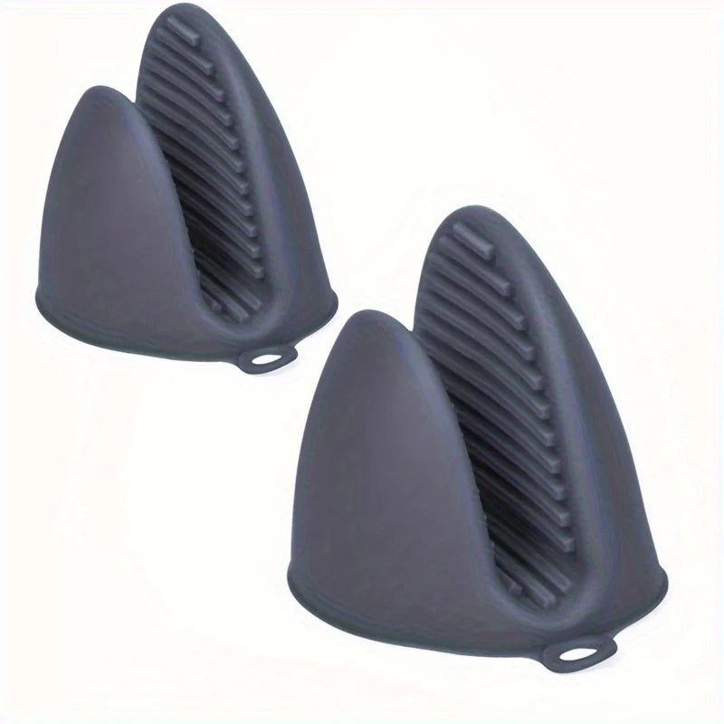 2PCS Thick Silicone Oven Mitts - Heat Resistant Non-Slip Microwave Gloves with Pot Clips, Kitchen Cooking Gloves