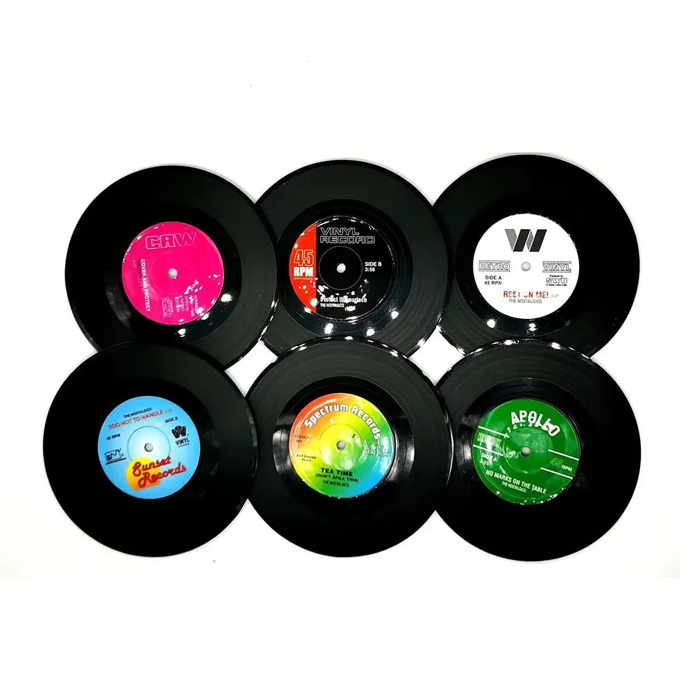 6/12pc Vinyl Record Coasters Absorbent Retro Style Home Decor Hot Coffee Cup Placement Pads Effective Protection of The Desktop