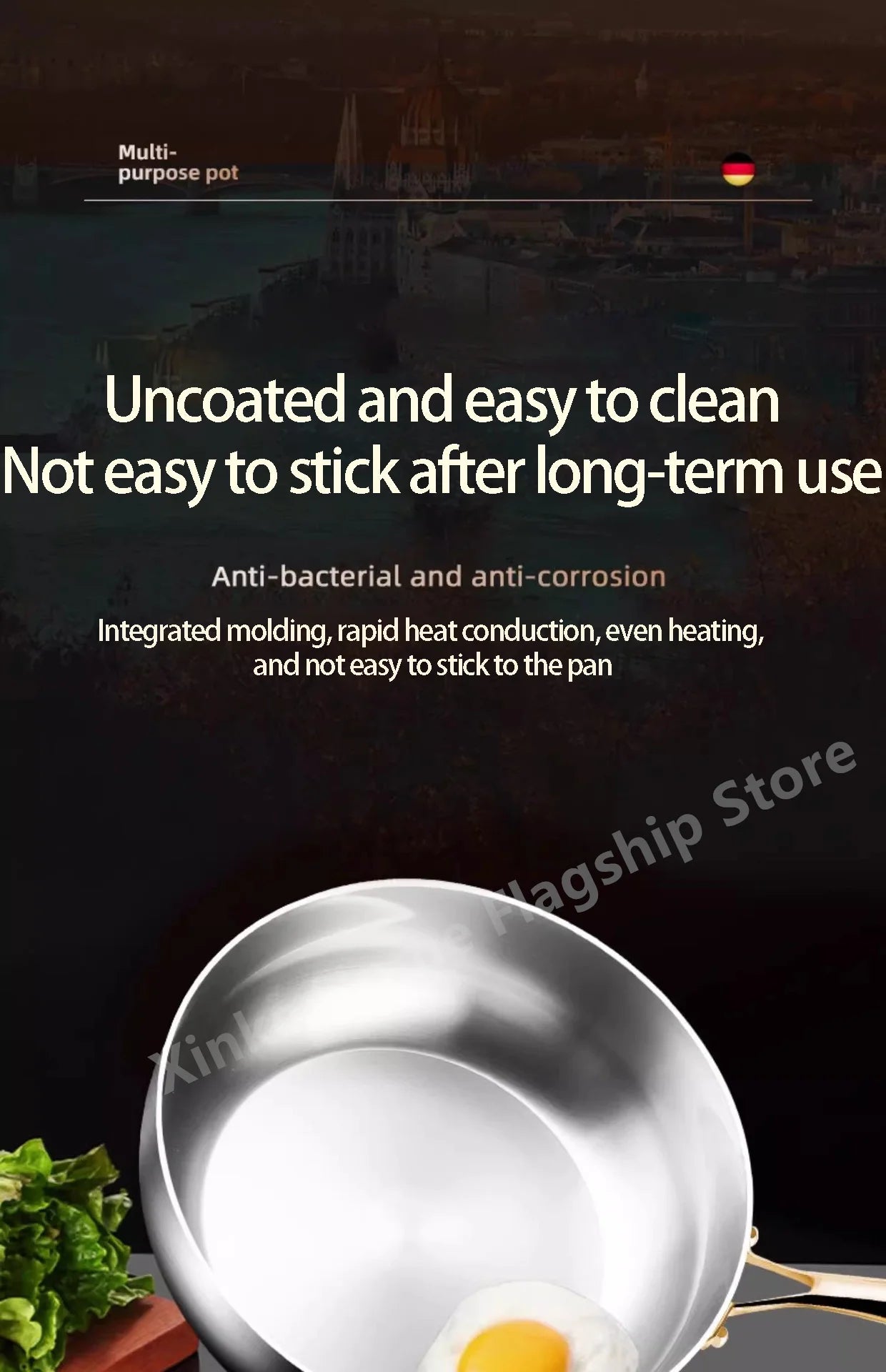 316 Stainless Steel Frying Pan Deepened Uncoated Wok NonStick Skillets Gas Stove Induction Cooker Universal Kitchen Cookware Pan