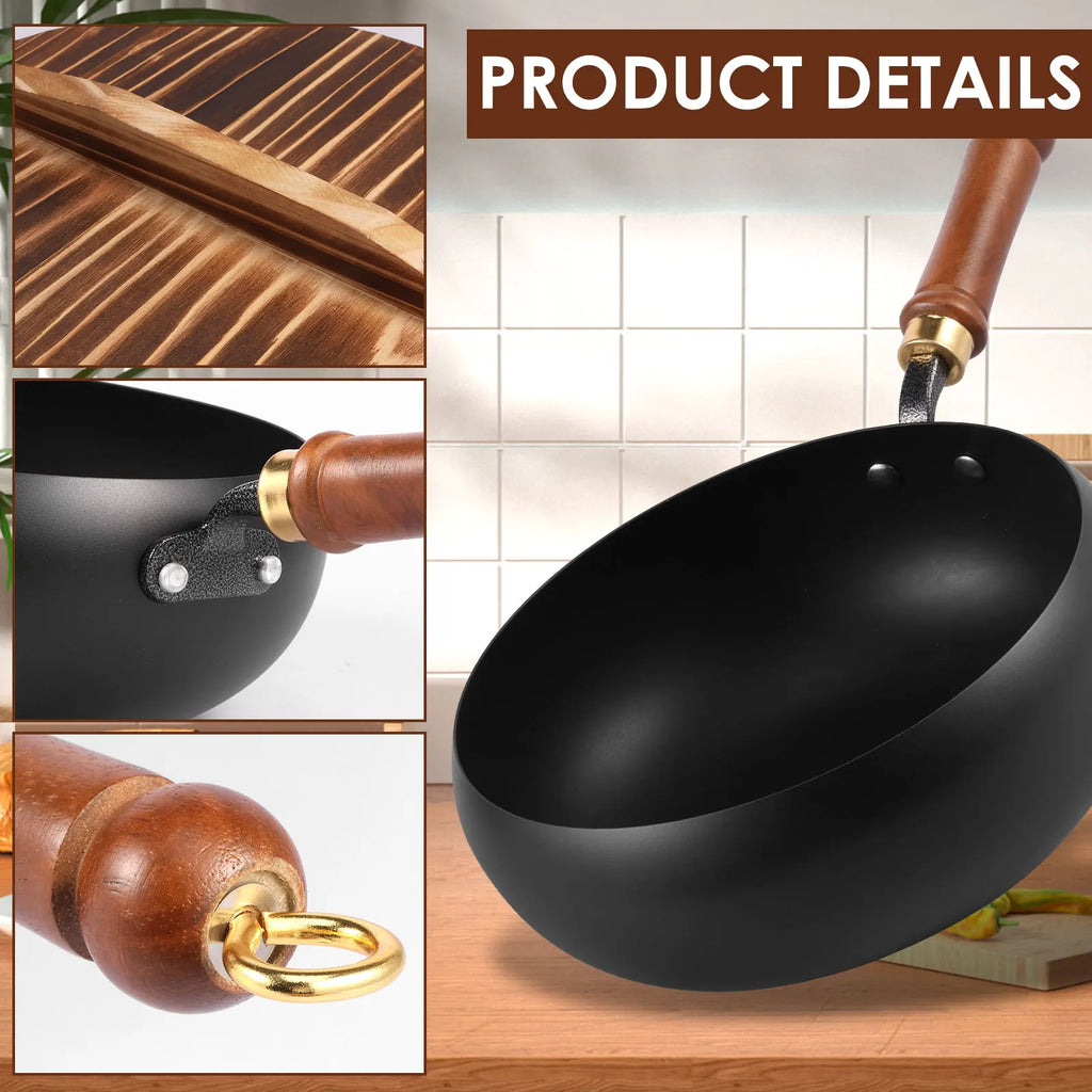 24cm Iron Wok Pan Skillet Iron Stir Fry Pans Non-stick Cooking Pan for Electric Induction Cooktops Woks Kitchen Supplies