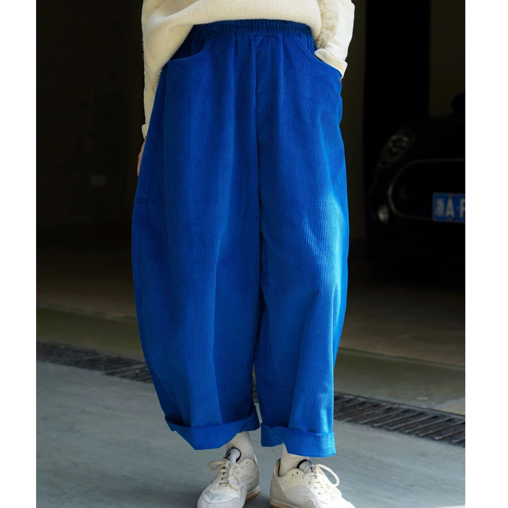 2025 Women Spring Fashion Big Wide Leg Pants Stretch High Waist Corduroy Pants Fashion Clothes 100% Cotton Pants Female Trousers