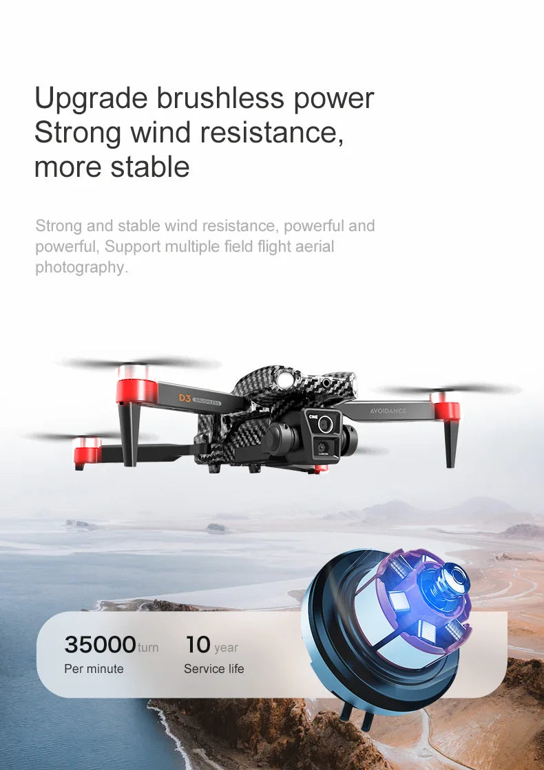 1 Set D3 Drone HD Aerial Photography Brushless Motor Dual Camera Obstacle Avoidance Optical Flow Positioning New Year Present