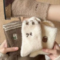 4 Pairs of Thick and Warm Cartoon Animal Bow Pattern Mid Tube Socks for Women in Autumn and Winter Suitable for Indoor Home Wear