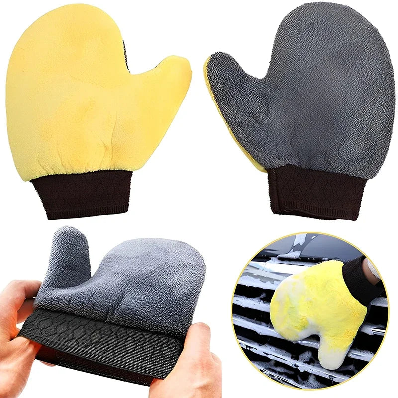 Car Washing Gloves Microfiber Coral Velvet Strong Water Absorption Body Cleaning Glove Double Sided Thickened Duster Clean Tools