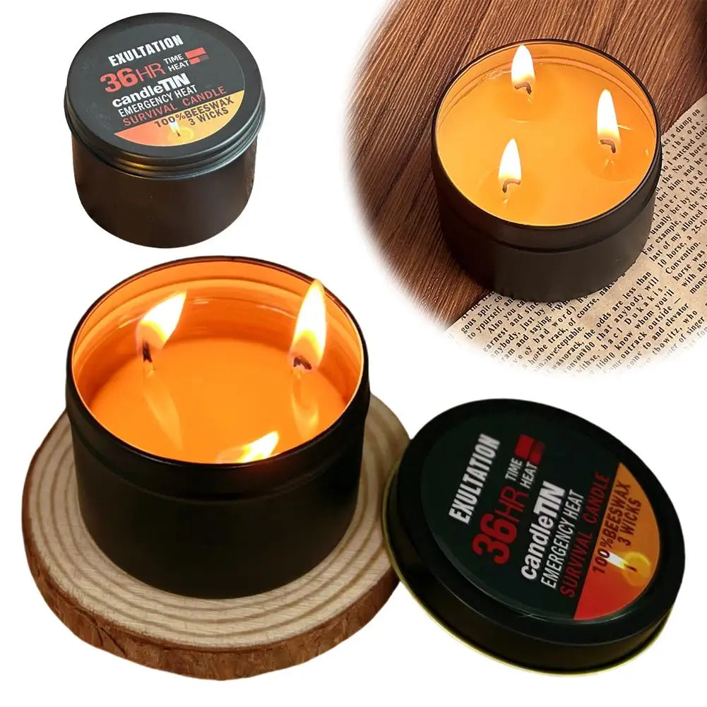 Emergency Candle 36 Hour 3 Wick Long Lasting Beeswax Survival Candle with Aroma for Home Camping Fishing