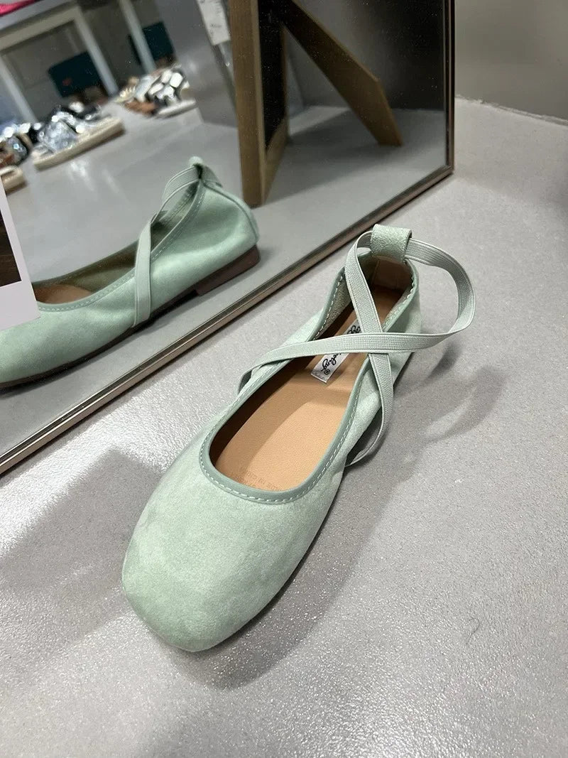 Designer Ankle Lace Up Women Ballet Flats Fashion Shallow Soft Sole Footwear Ladies Casual Outdoor Ballerina Shoes