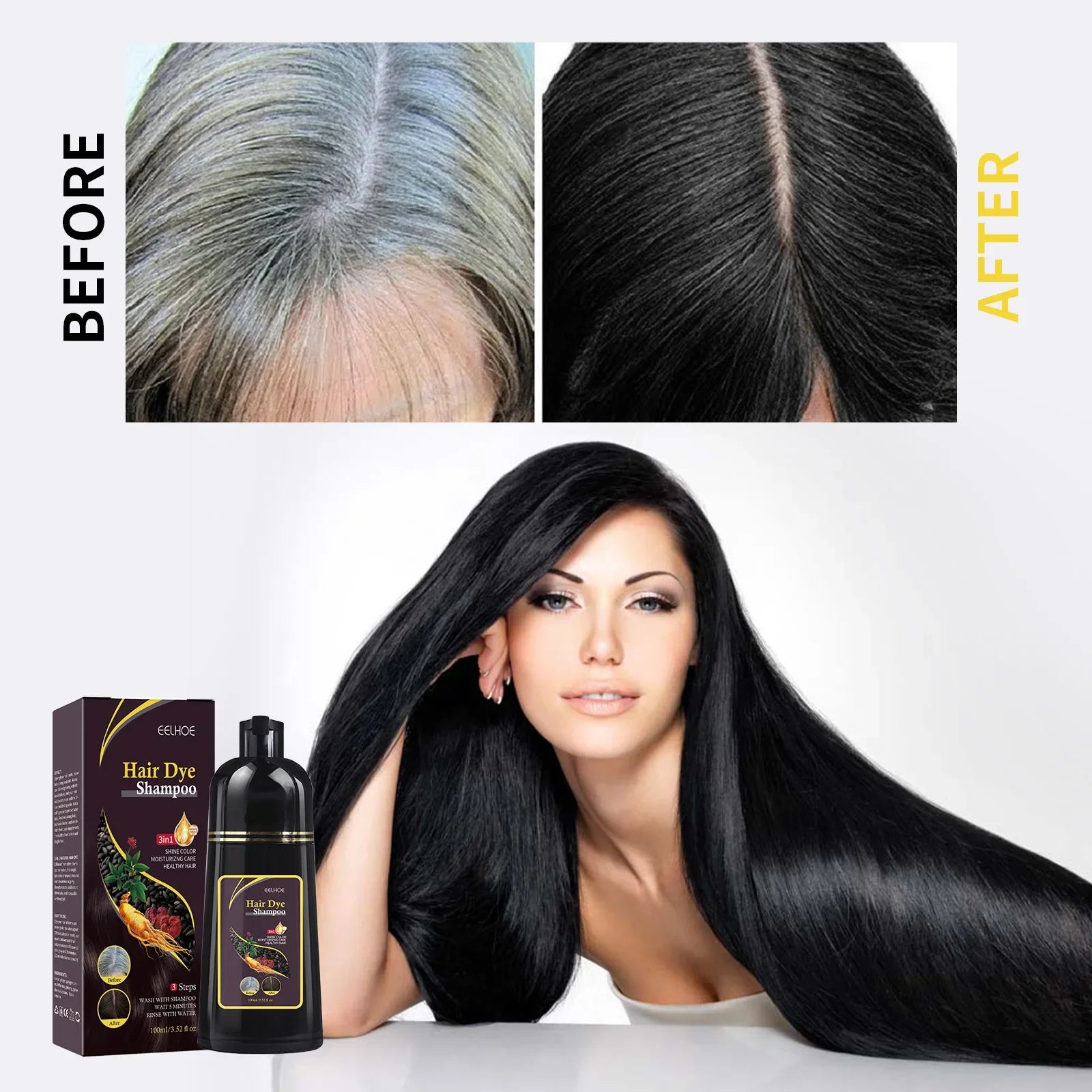 100ml Black Hair Shampoo 3 In1 Hair Dye Shampoo Repairing and Softening Shampoo Moisturizing Cleaning Hair Care for Women Men