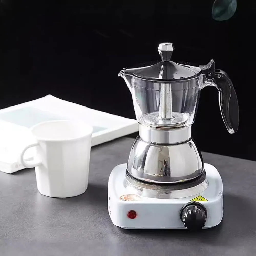 4/6 Cups Visible Moka Pot Transparent Pot Body Stainless Steel Coffee Maker Pot Universal Espresso Italian Coffee Machine