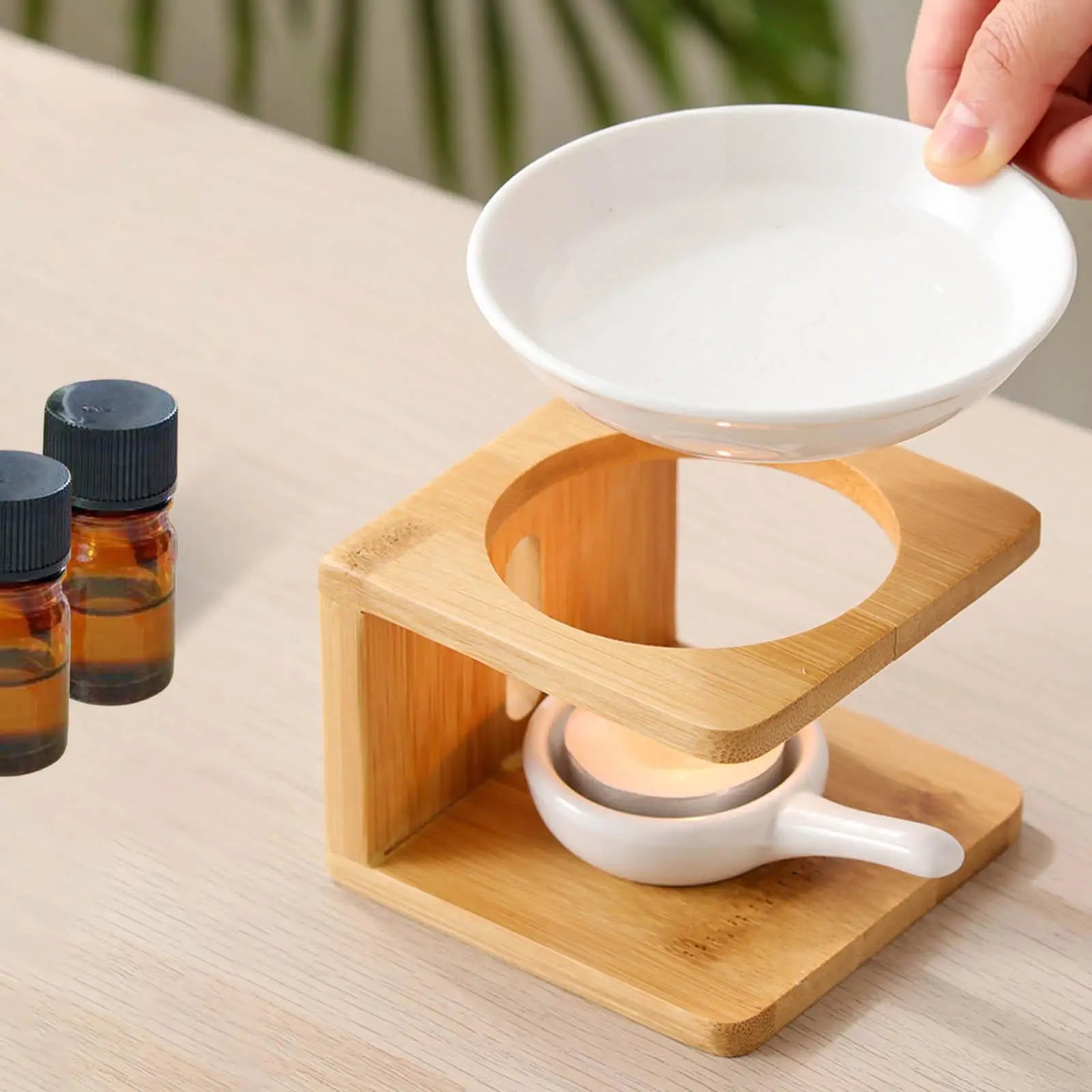 Ceramic Essential Oil Burner with Candle Holder Scented Wax Melt Burner Tealight Holder Decorative Centerpiece for Office Home